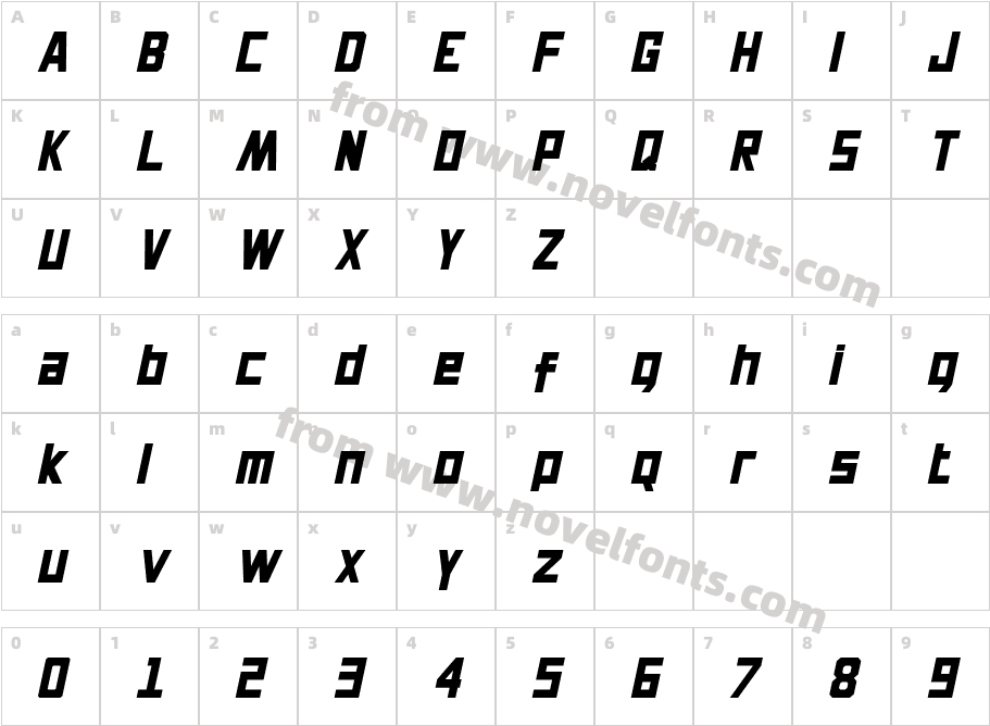 Digitall Black ItalicCharacter Map
