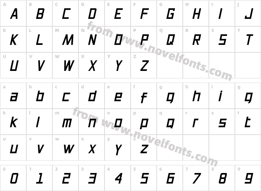 Digitall Bold ItalicCharacter Map