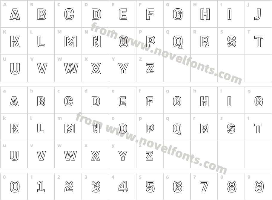 Dimor OutlineBCharacter Map