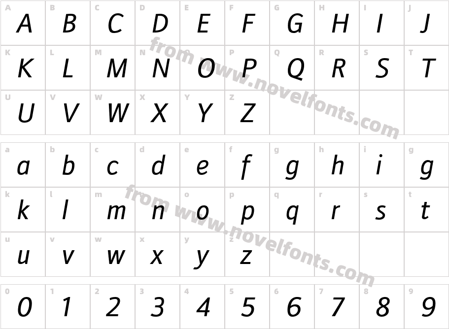 Doradani Rg ItalicCharacter Map