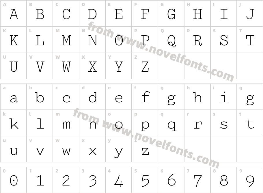 DraftingMono-ExtraLightCharacter Map