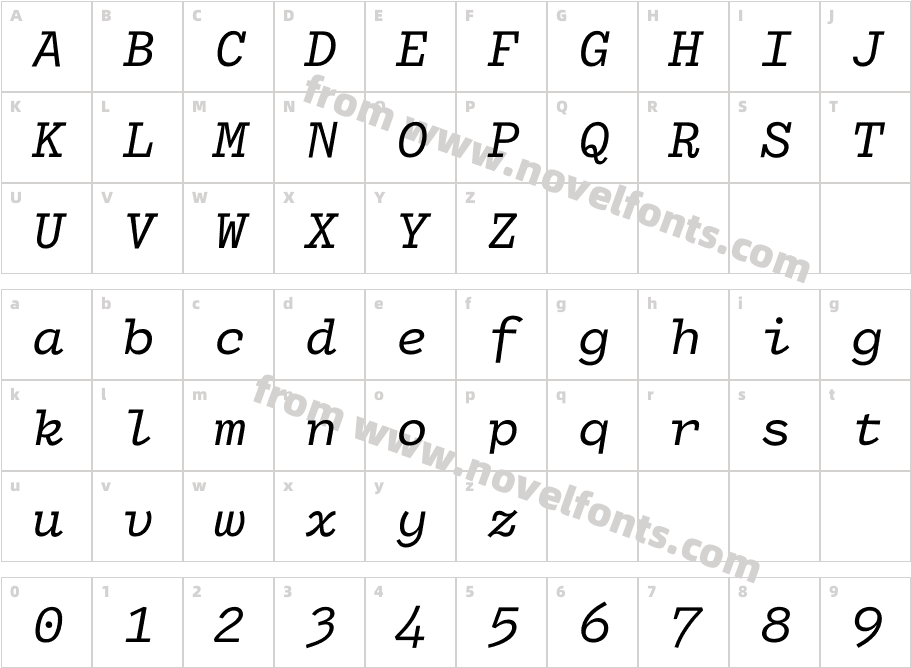 DraftingMono-ItalicCharacter Map
