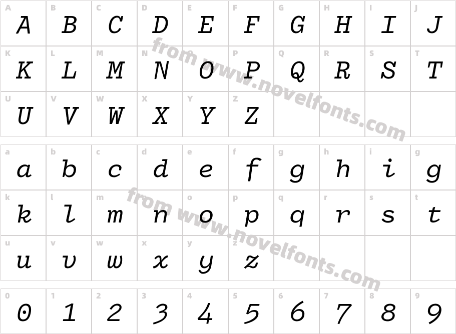 DraftingMono-ItalicCharacter Map