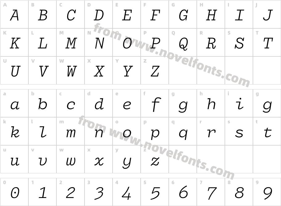 DraftingMono-LightItalicCharacter Map