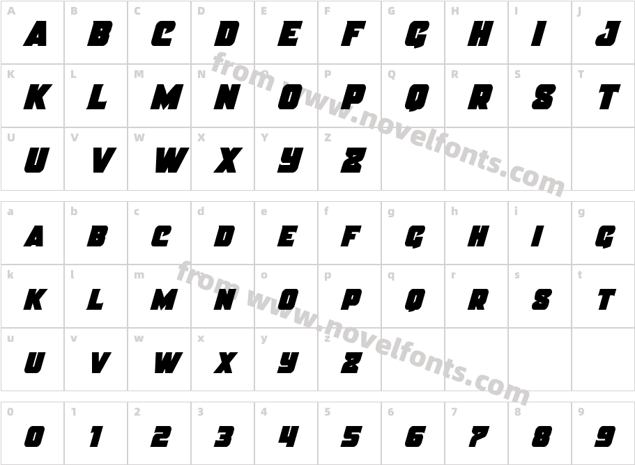 Justice CondensedCharacter Map