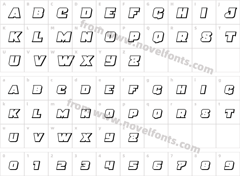 Justice Outline Semi-ItalicCharacter Map