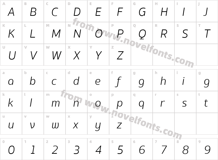 EQ Std Light ItalicCharacter Map
