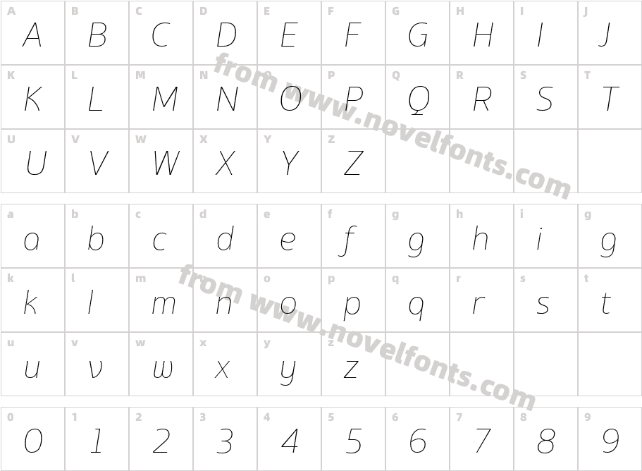 EQ Std ThinitalicCharacter Map