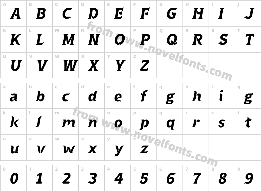 Elegano Display Typeface Bd Ex ObCharacter Map