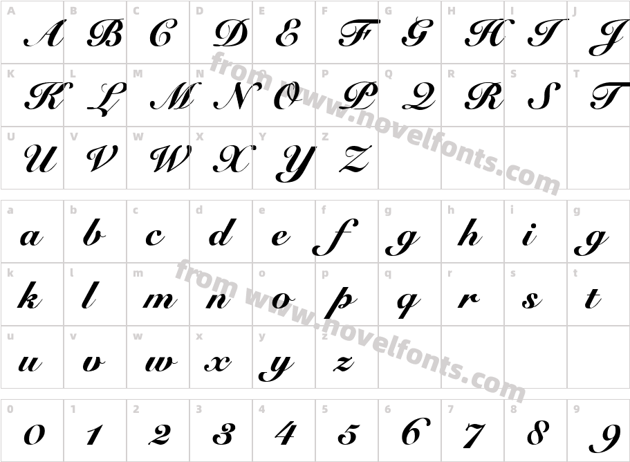 Elegant ScriptCharacter Map