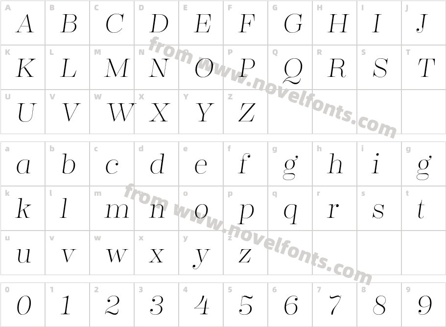 Encorpada Classic Extra Light ItalicCharacter Map