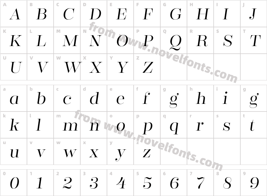 Encorpada Classic Light ItalicCharacter Map