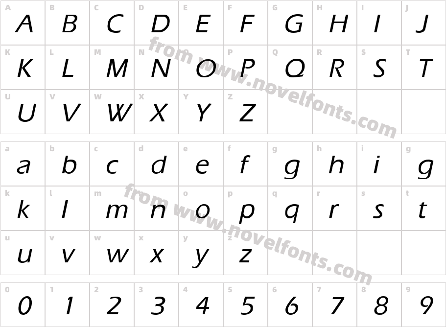 Ergoe Medium ItalicCharacter Map