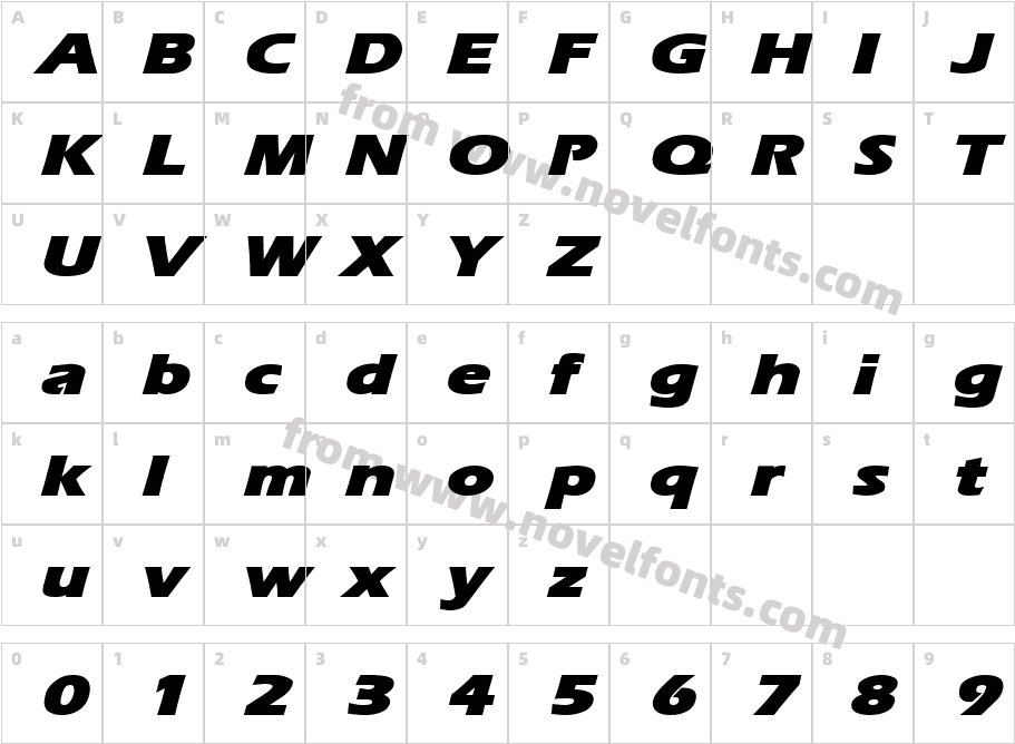 Ergoe Mild Black Expanded ItalicCharacter Map