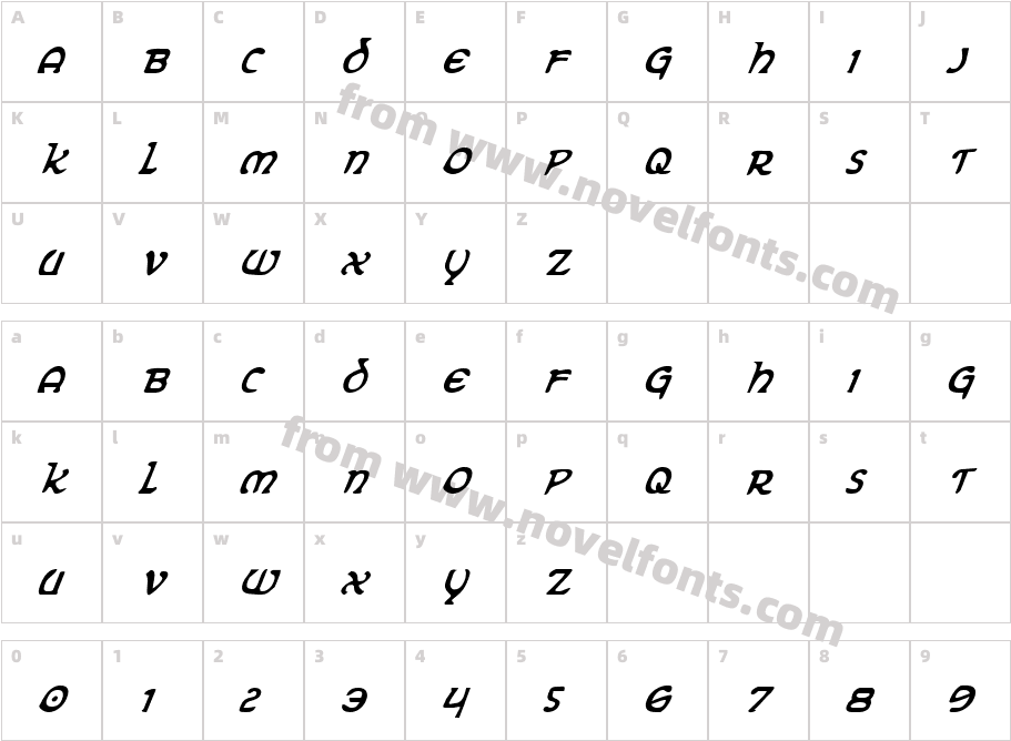 Erin Go Bragh Condensed ItalicCharacter Map