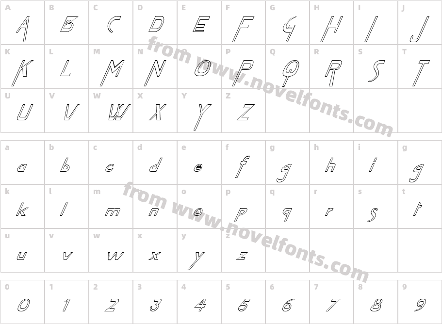 FZ JAZZY 45 HOLLOW ITALICCharacter Map