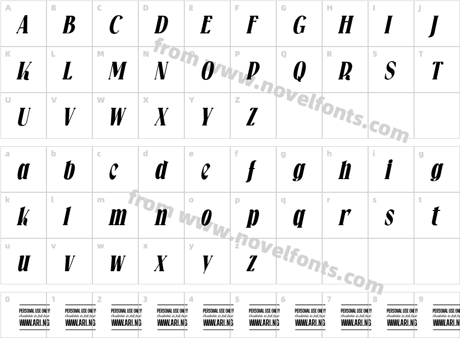 Falkin Serif Bold Ital PERSONALCharacter Map