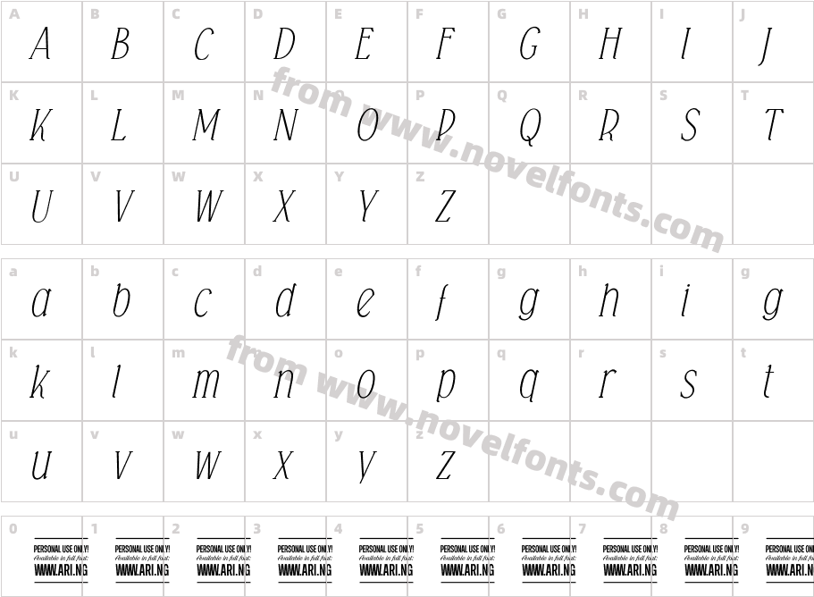 Falkin Serif Italic PERSONALCharacter Map