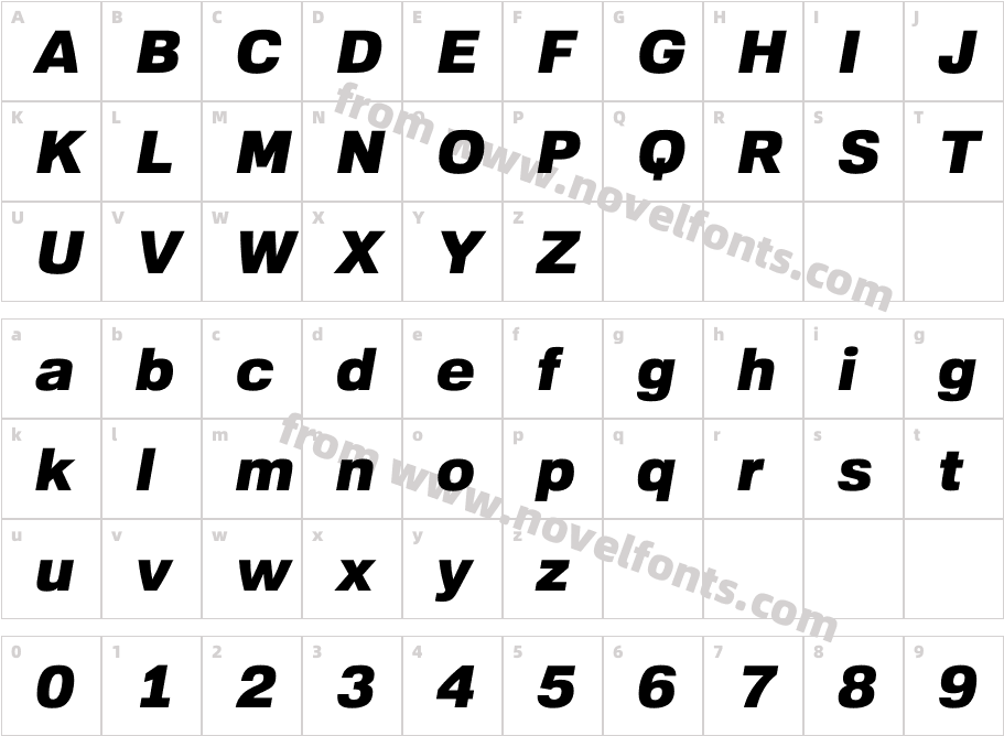 Familiar Pro Black ObliqueCharacter Map
