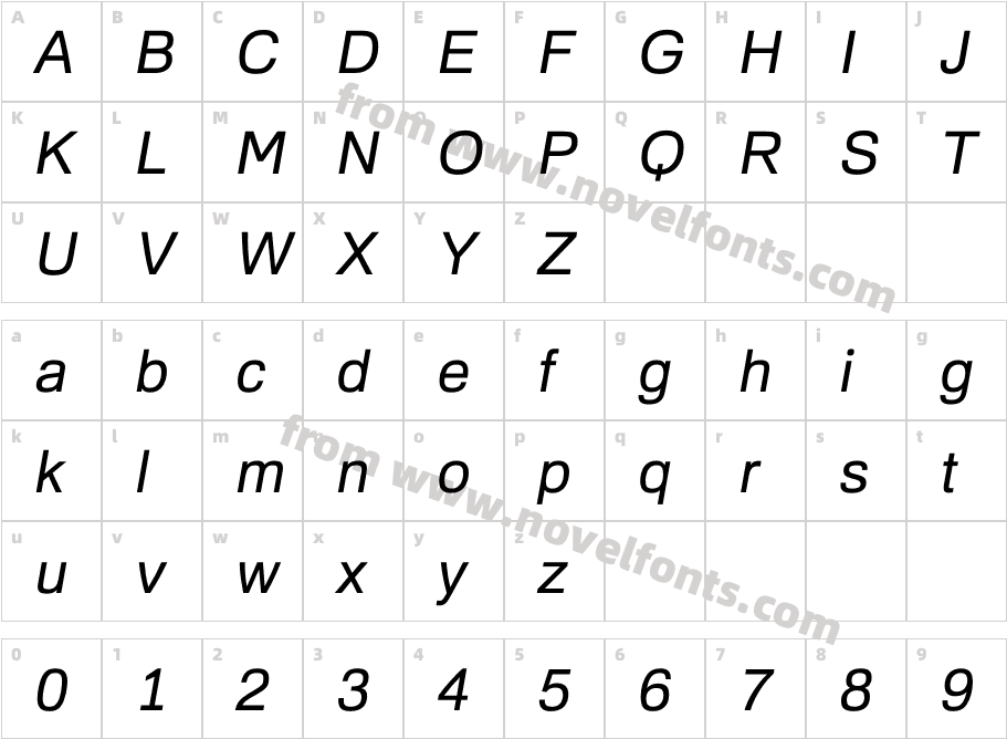 Familiar Pro Regular ObliqueCharacter Map