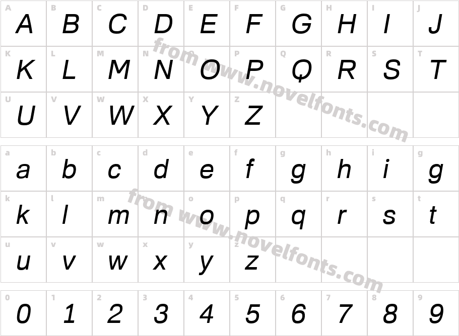 Familiar Pro Regular ObliqueCharacter Map