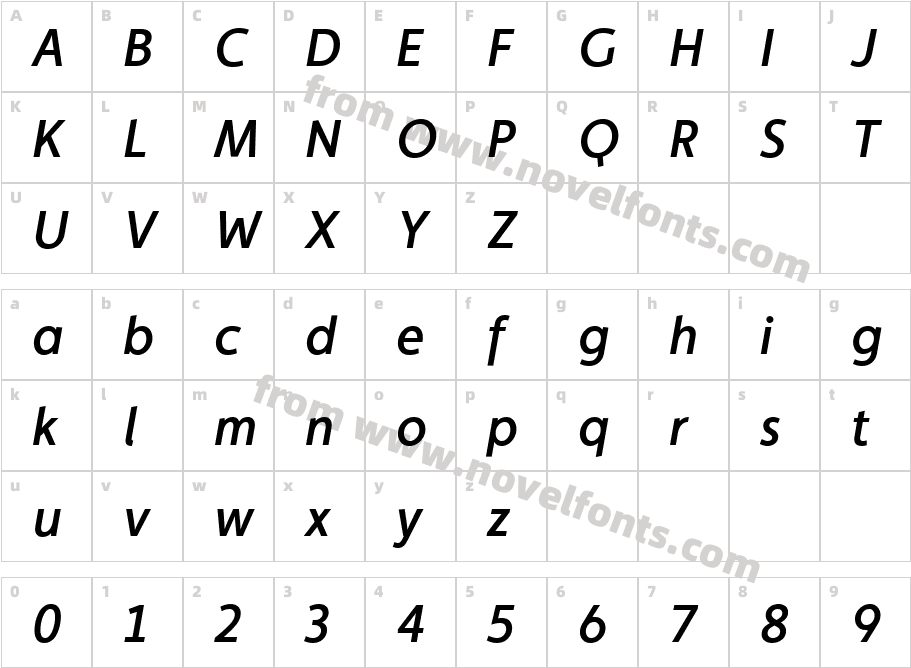 Faricy New Medium ItalicCharacter Map