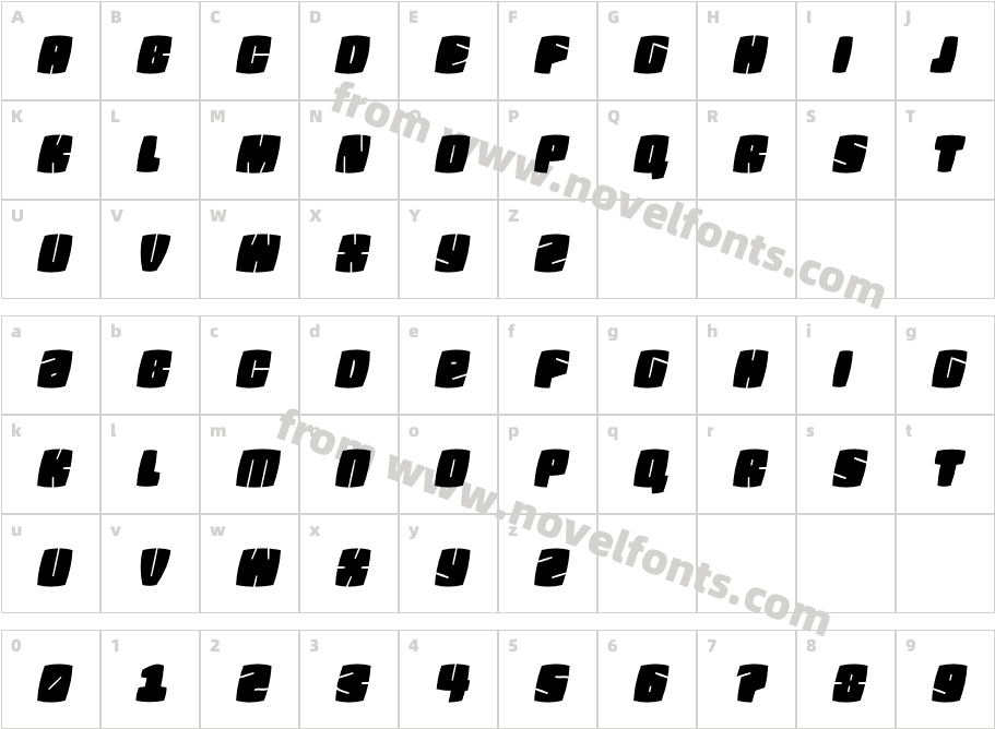Fatquad 4F Cond ItalicCharacter Map