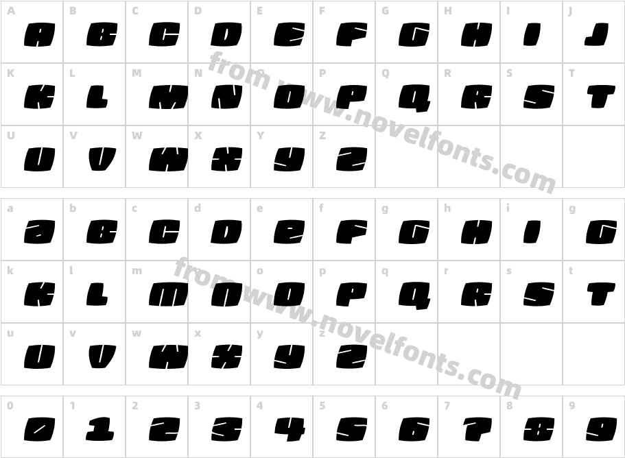 Fatquad 4F Wide ItalicCharacter Map