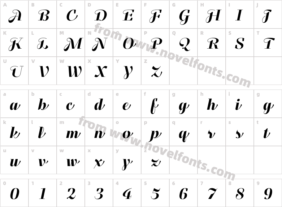 Felis Script Regular2Character Map