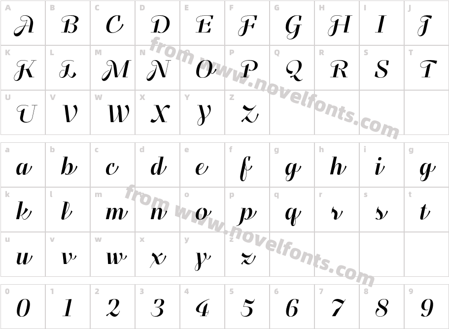 Felis Script Regular4Character Map