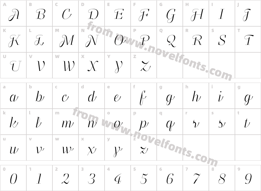 Felis Script Regular5Character Map