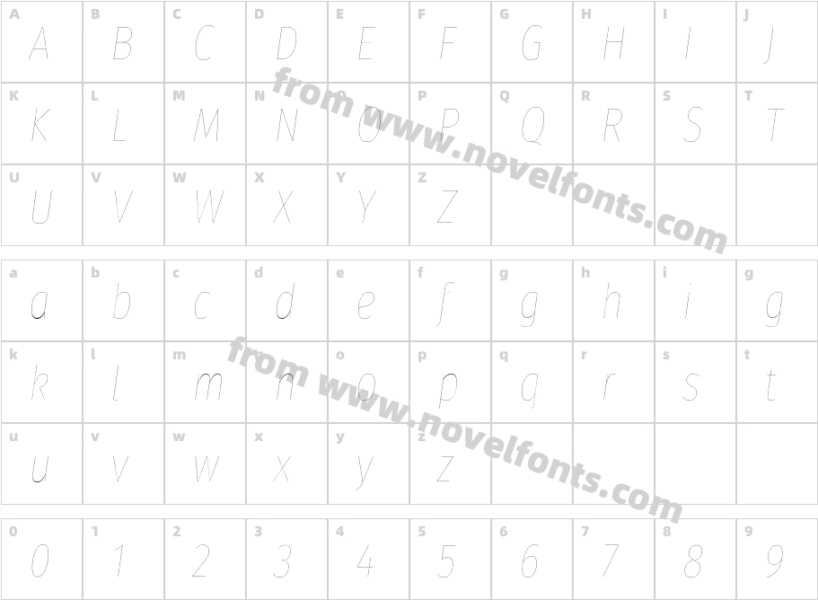 Fira Sans Compressed Four ItalicCharacter Map