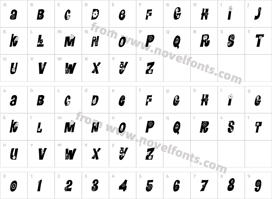 Flower Power Condensed ItalicCharacter Map