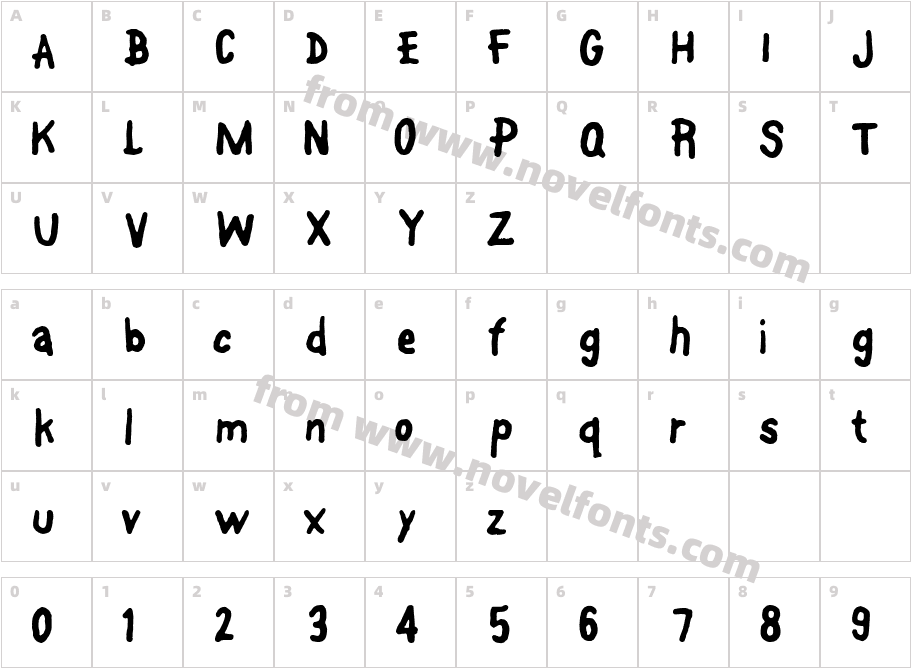Font OnA StickCharacter Map