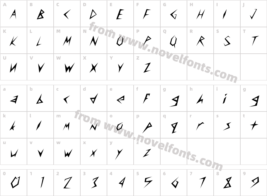 Frantic ItalicCharacter Map