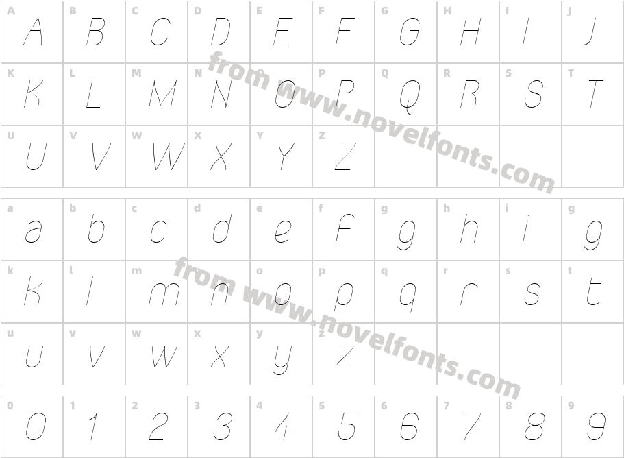 Gaden Sans Thin ItalicCharacter Map