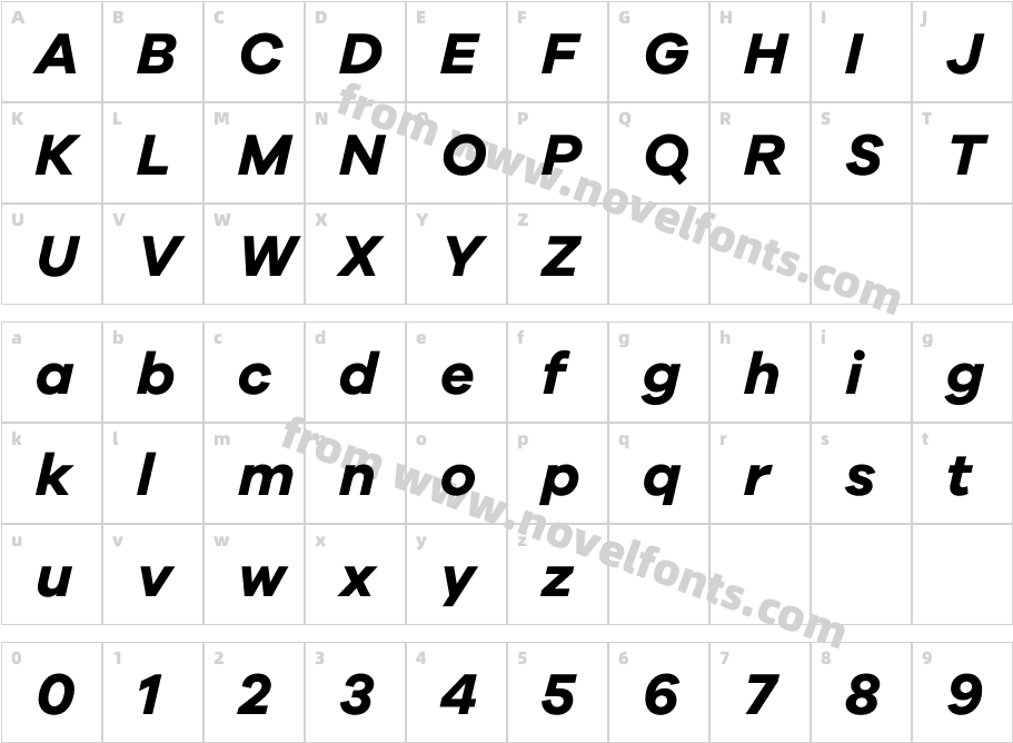 Galano Grotesque Bold ItalicCharacter Map