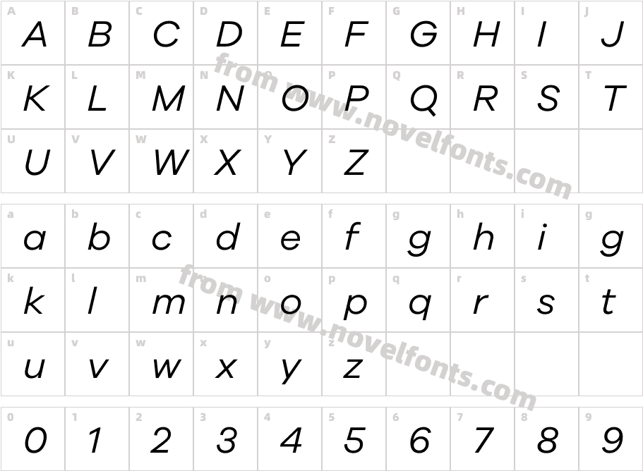 Galano Grotesque ItalicCharacter Map