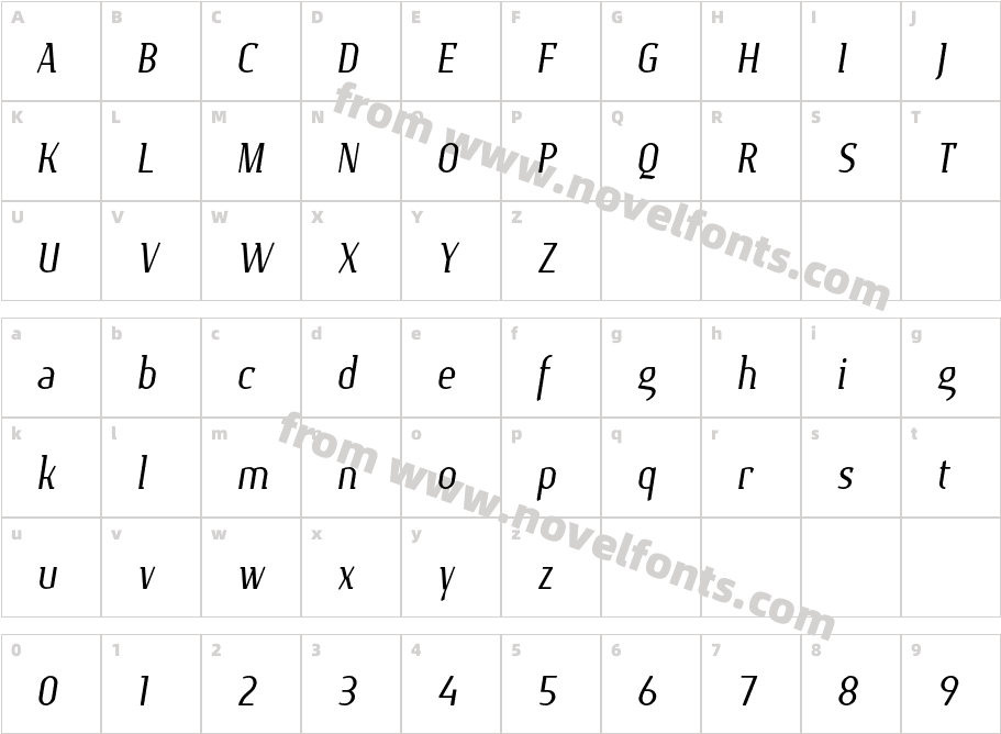 Gawaa ItalicCharacter Map