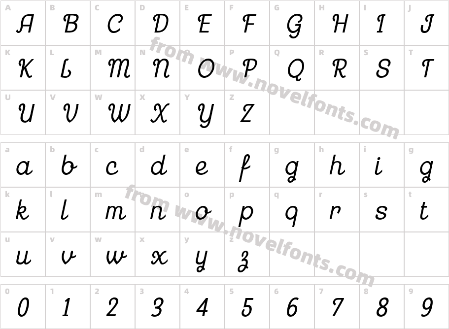 Georgie Demi Bold Condensed ObliquCharacter Map