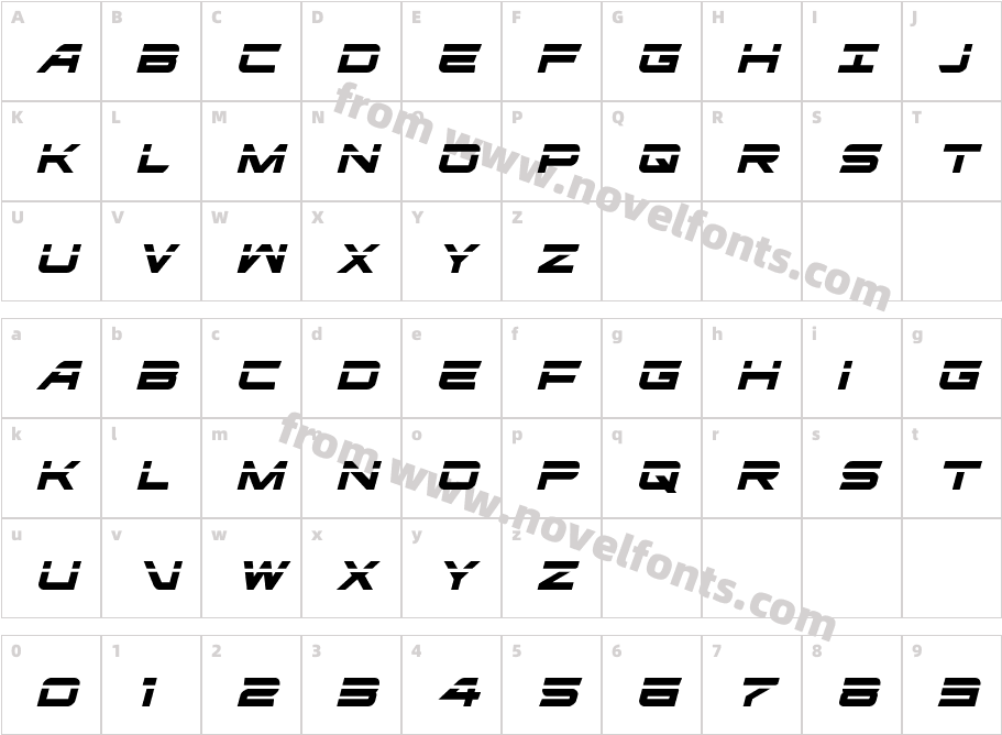 Ghost Clan Laser ItalicCharacter Map