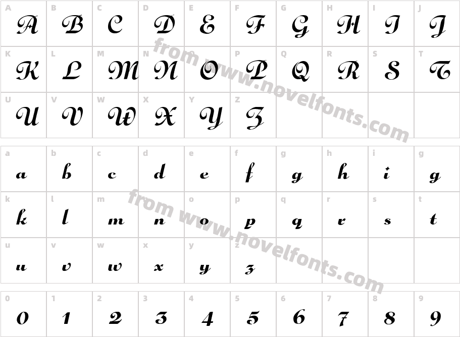 Gloria Script RegularCharacter Map