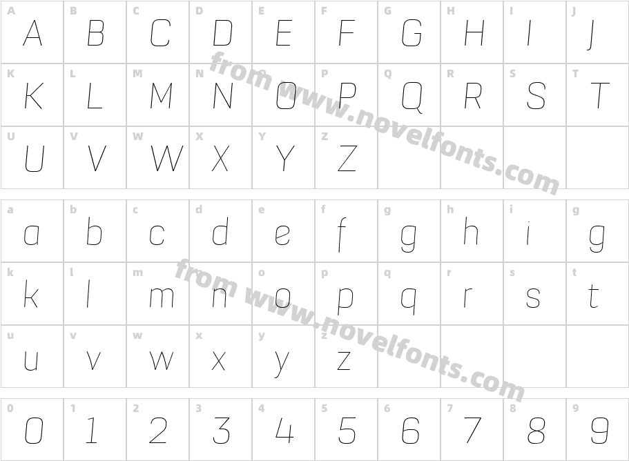 Grafia Sans Pro Thin ItalicCharacter Map