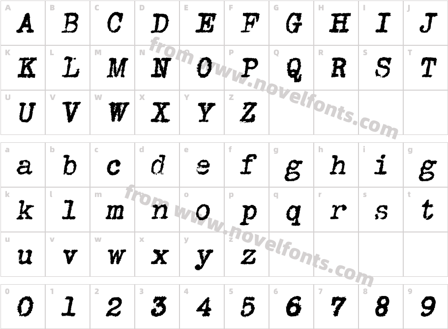 Grungy Old Typewriter ItalicCharacter Map