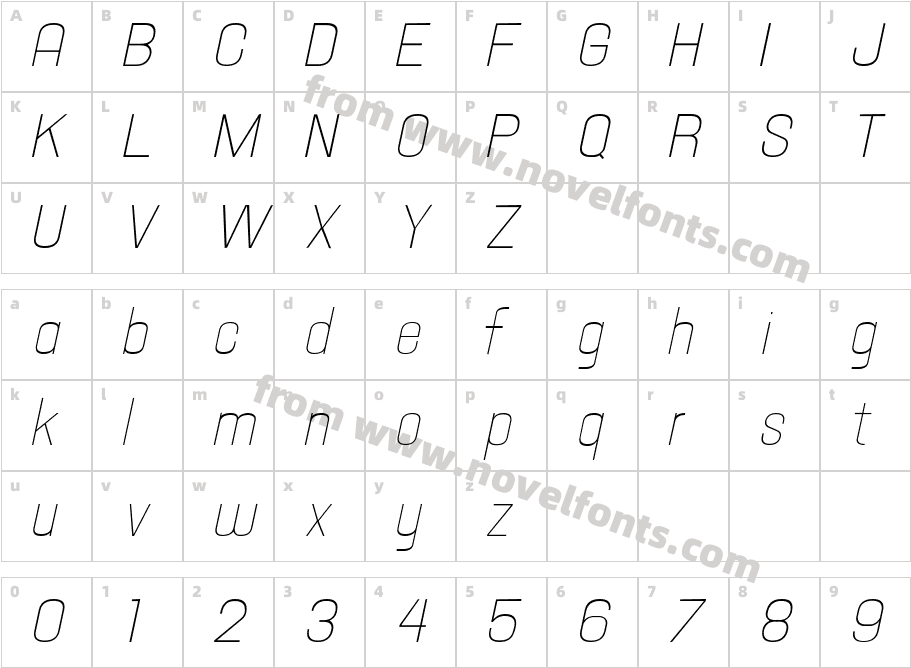 Hallandale Text Light Italic JLCharacter Map