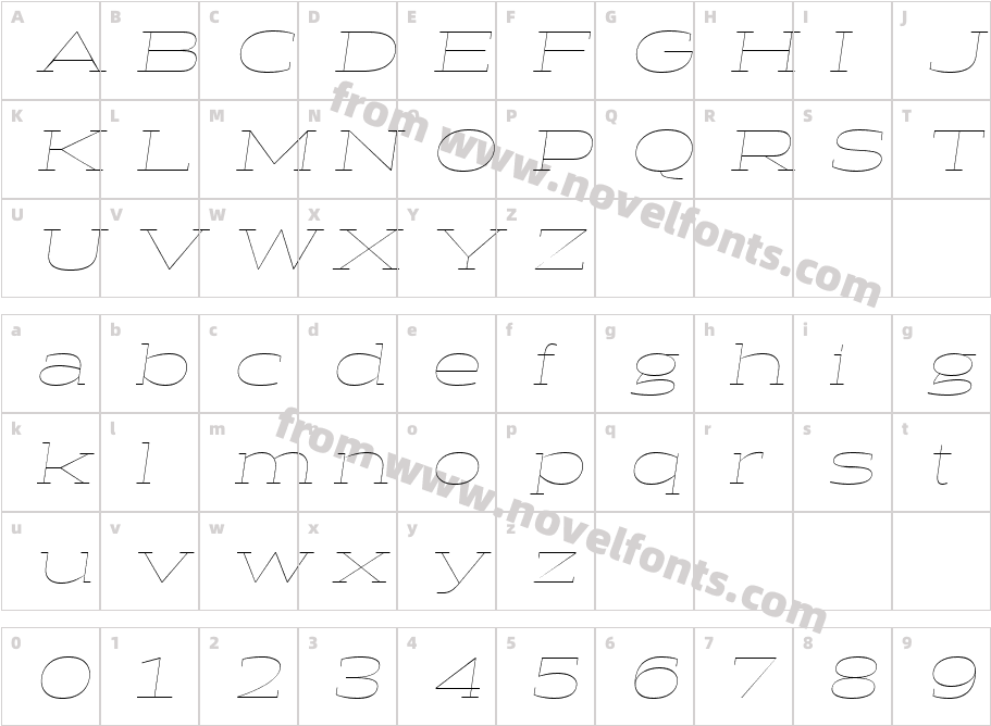 Halogen Slab Hairline ObliqueCharacter Map