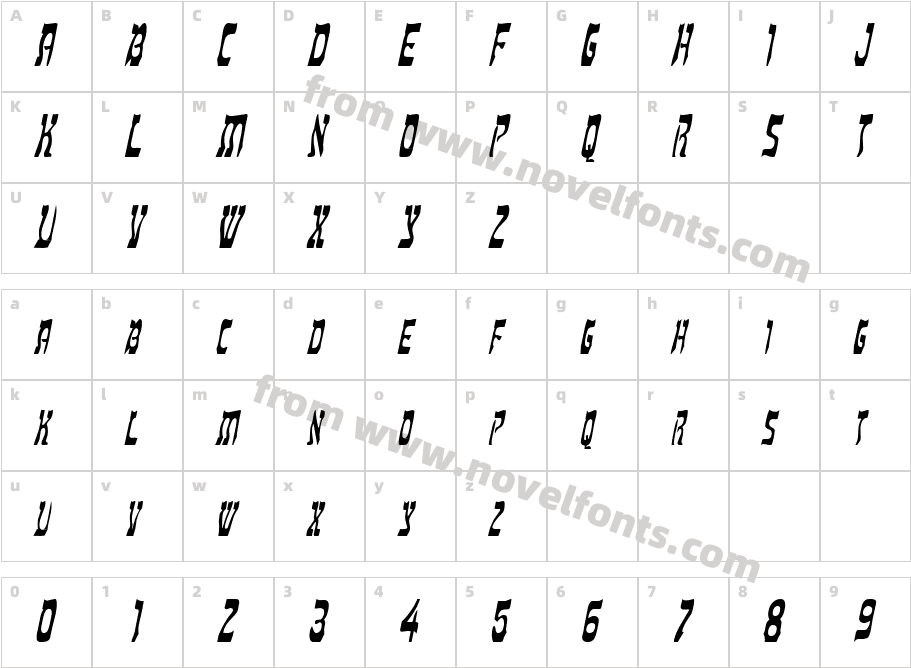 Hebrew Condensed ItalicSWFTECharacter Map