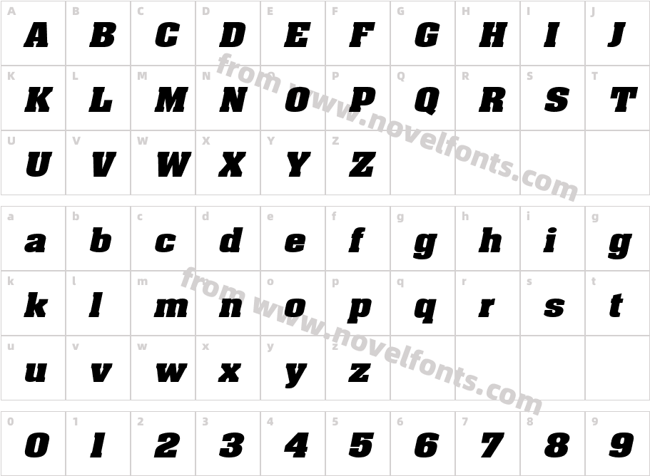 Heidelberg Expanded ItalicCharacter Map