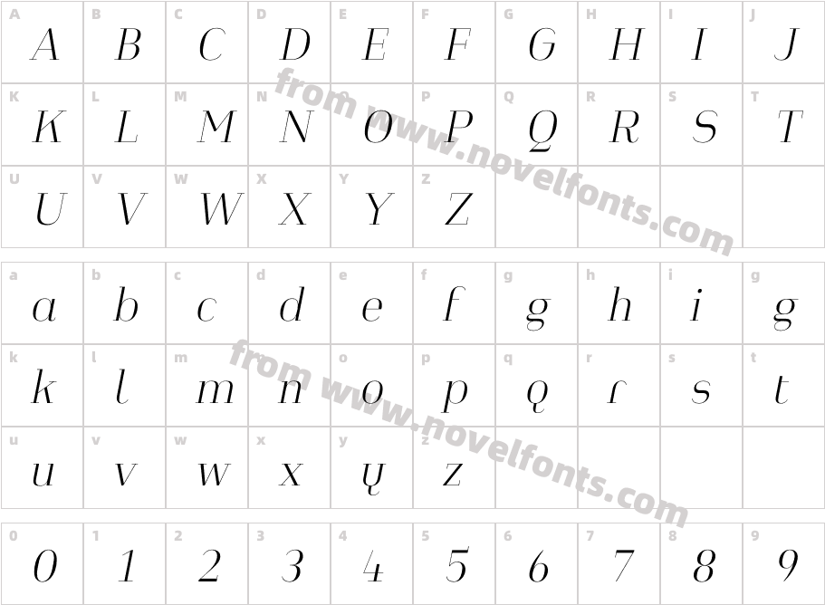 Heimat Didone 10 Extra Light ItalicCharacter Map