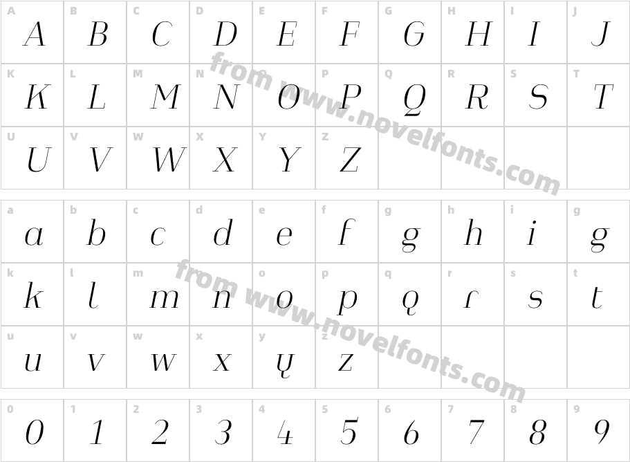 Heimat Didone 12 Extra Light ItalicCharacter Map